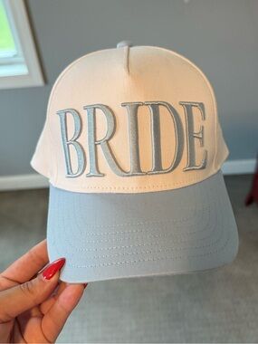 BRIDE Embroidered Baseball Cap in White and Light Blue